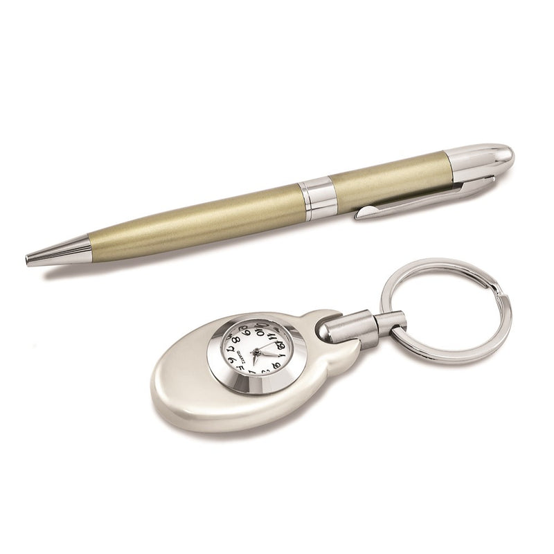 Silver-tone Watch Key Ring and Pen Gift Set