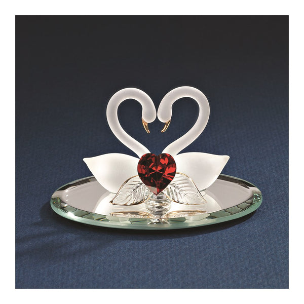 Swan Pair with Red Crystal Heart Handcrafted Glass Figurine