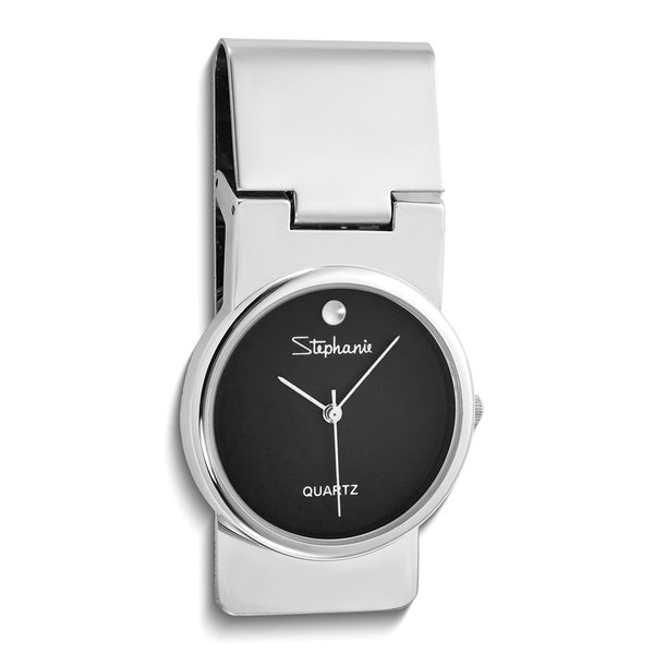 Nickel-plated Watch with Black Face Money Clip