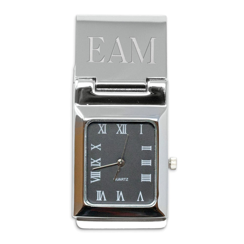 Nickel-plated Watch with Black Face Money Clip