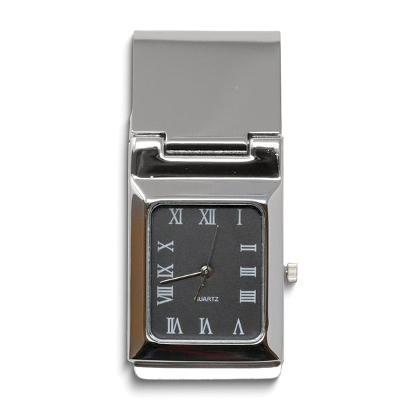 Nickel-plated Watch with Black Face Money Clip