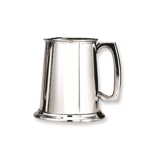Non-tarnish Pewter Polished Finish Glass Bottom 16 ounce Tankard