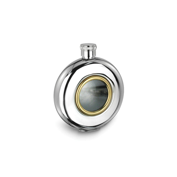 Rebel Steel Glass Window Stainless Steel and Gold-tone 5 ounce Round Flask with Funnel