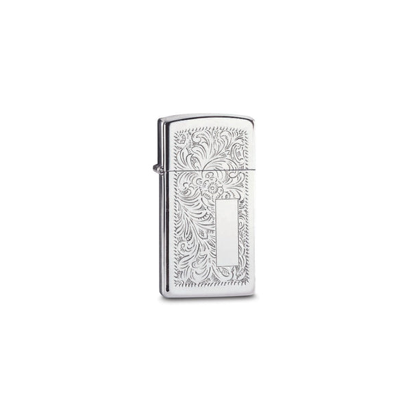 Zippo Slim Venetian Floral Design with Engravable Rectangle High Polish Chrome Lighter