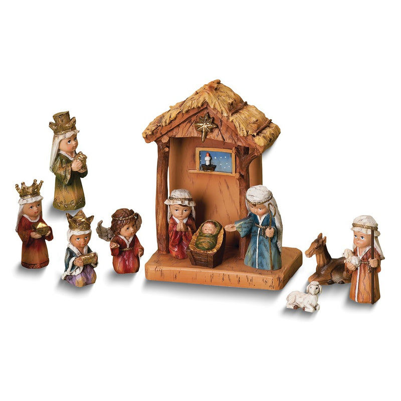 11-Piece Christmas Kid's Pageant Wood-look Stone Resin Nativity Set