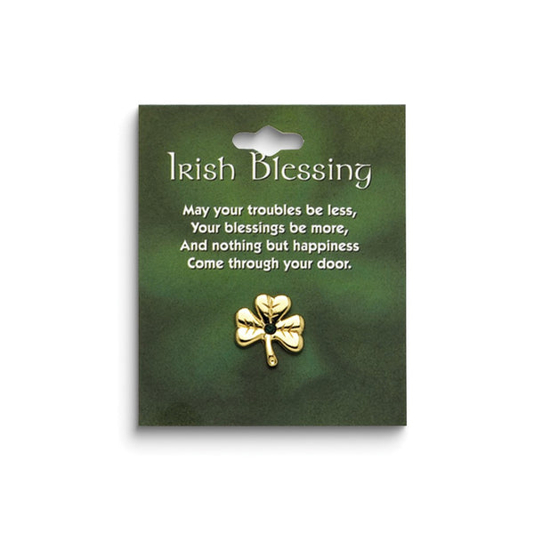 Gold-tone Shamrock with Irish Blessing Lapel Pin