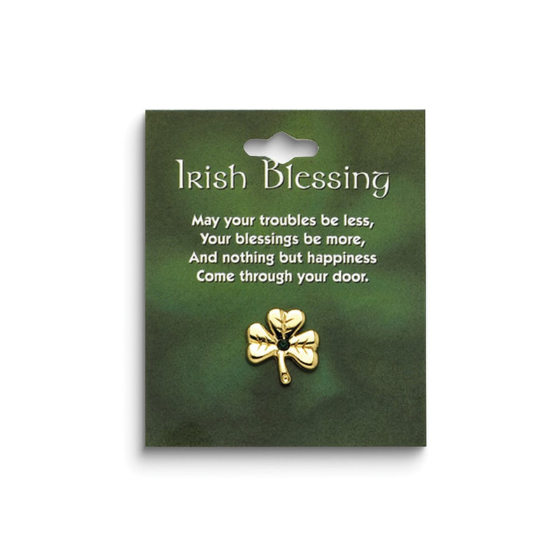 Gold-tone Shamrock with Irish Blessing Lapel Pin