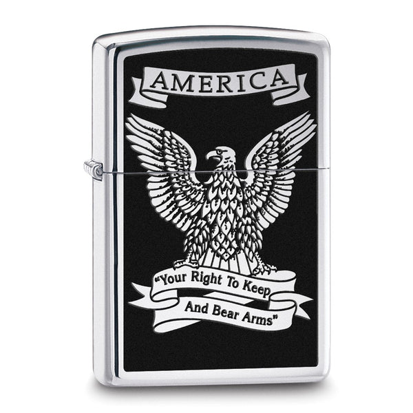 Zippo Eagle America Your Right To Keep And Bear Arms High Polish Chrome Lighter