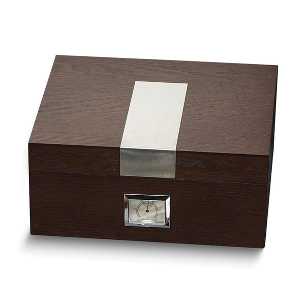 Espresso Finish Wood Stainless Steel Accent 50-Cigar Humidor with Spanish Cedar Lining, External Hygrometer and Humistat