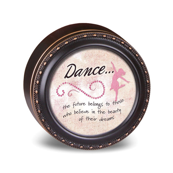 DANCE Black Finish Resin Round Keepsake Box