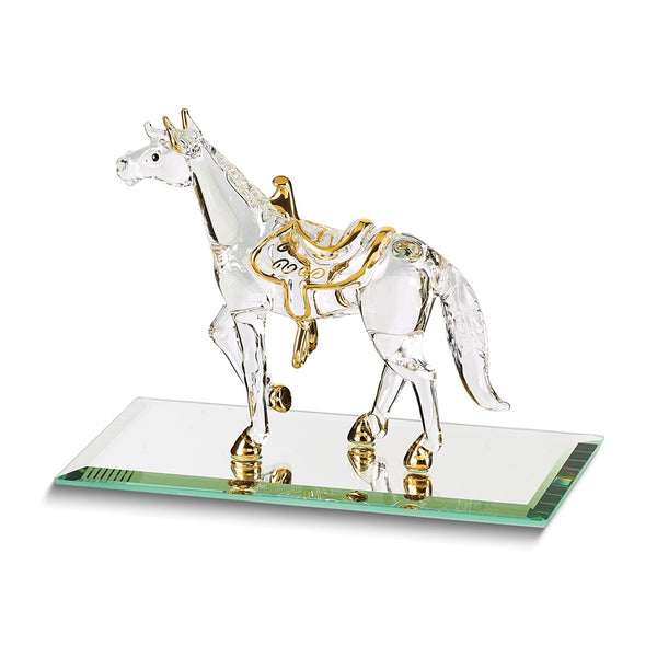 Horse Handcrafted Glass Figurine with 22k Gold Trim