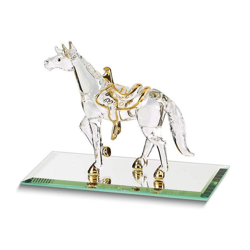 Horse Handcrafted Glass Figurine with 22k Gold Trim