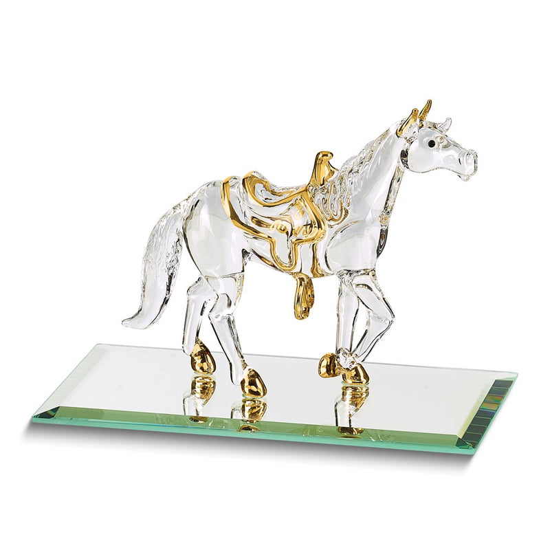 Horse Handcrafted Glass Figurine with 22k Gold Trim