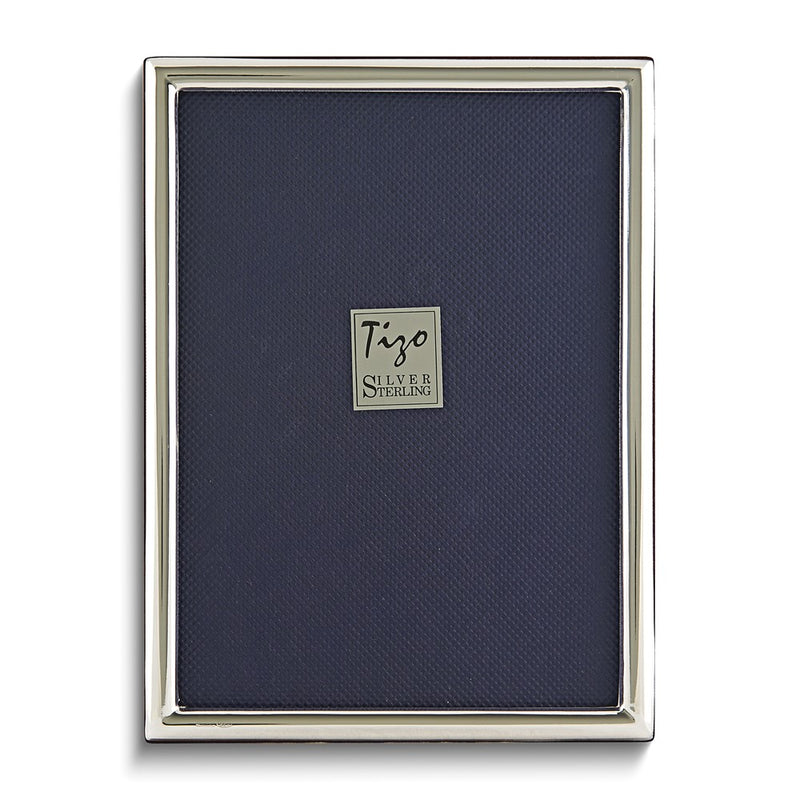 925 Sterling Silver Tarnish Resistant Narrow Plain 5x7 Photo Frame with Finished Wood Back