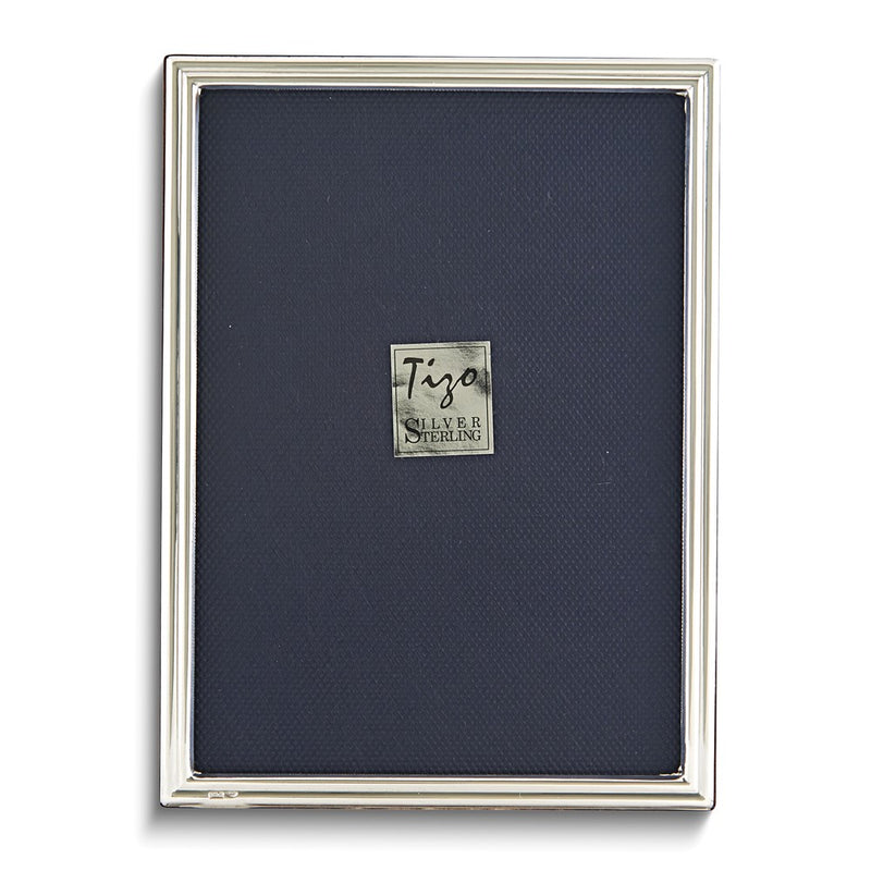 925 Sterling Silver Tarnish Resistant Narrow Grooved 5x7 Photo Frame with Finished Wood Back