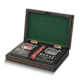 Two-sets of Playing Cards and 5 Dice in Ebony Finish Wooden Case