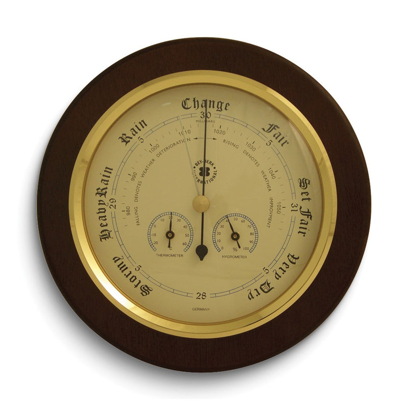 Brass and Cherry Wood Weather Station with Barometer, Thermometer, and Hygrometer