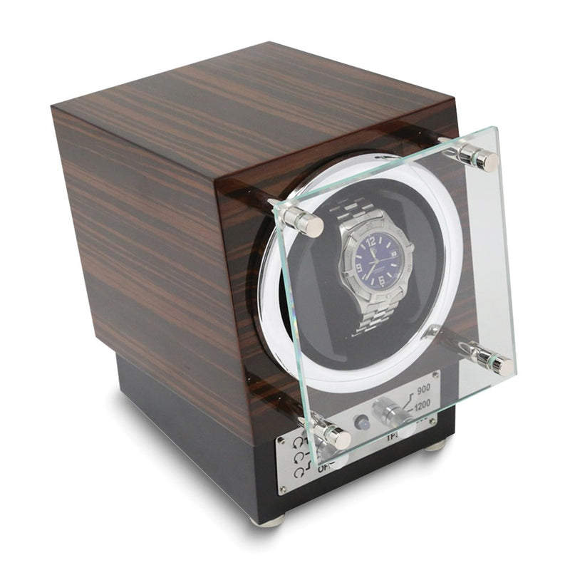 Ebony Wood Finish Watch Winder w/Glass Door