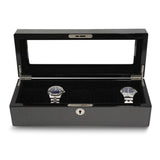 High Gloss Steel Grey Carbon Fiber Finish Locking 5-Watch Case