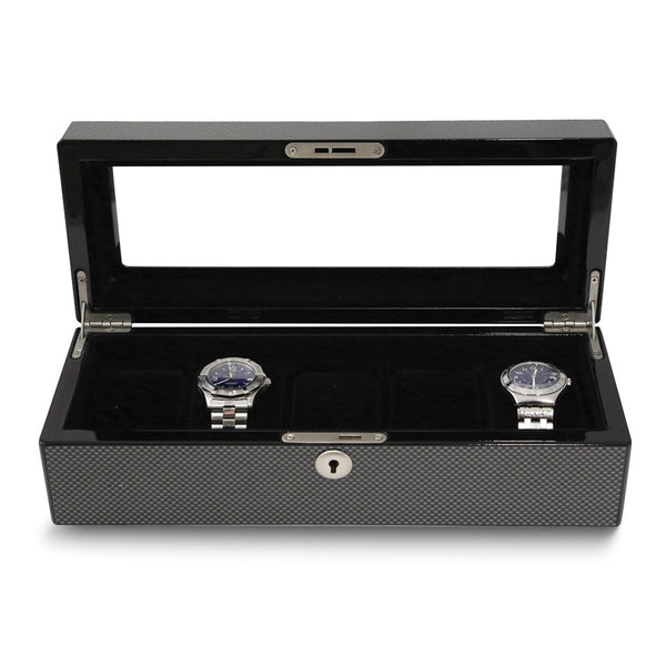 High Gloss Steel Grey Carbon Fiber Finish Locking 5-Watch Case