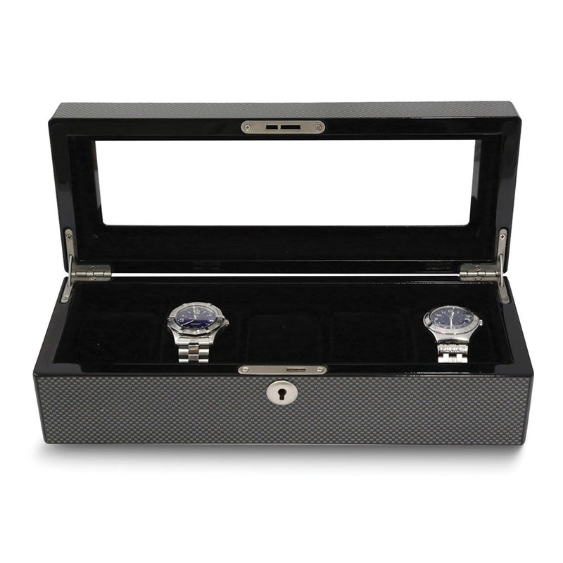 High Gloss Steel Grey Carbon Fiber Finish Locking 5-Watch Case
