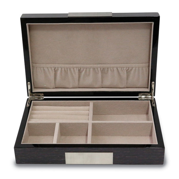 Lacquered Grey Finish with Metal Accent Wooden Valet Jewelry Box