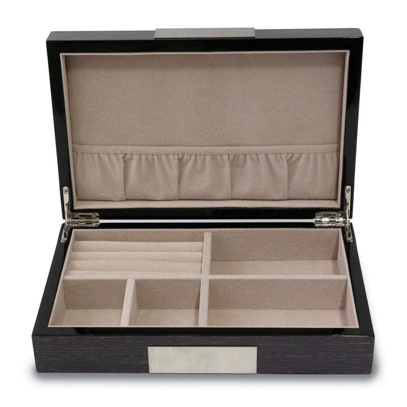 Lacquered Grey Finish with Metal Accent Wooden Valet Jewelry Box