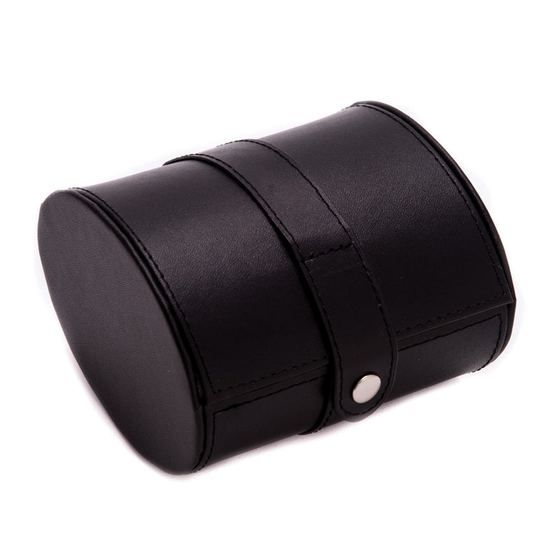 Black Leather Single Watch Travel Case w/Snap Closure