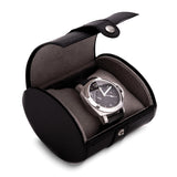 Black Leather Single Watch Travel Case w/Snap Closure