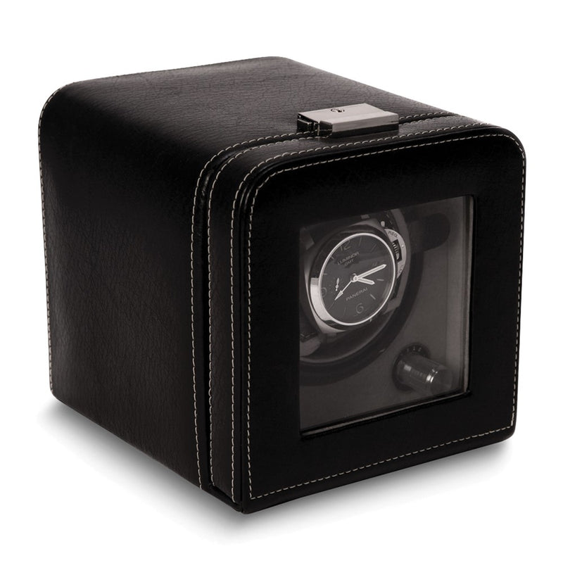 Black Leather w/ Glass Door and Locking Clasp Single Watch Winder