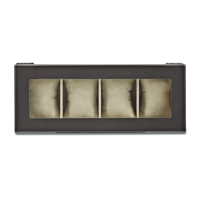 Matte Black Finish Glass Lid Velour Lined Wooden 4-Watch Case