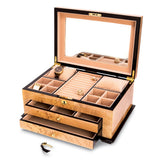 Birdseye Maple Lacquered Wood 3 Level Jewelry Box