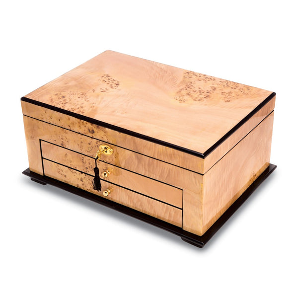 Birdseye Maple Lacquered Wood 3 Level Jewelry Box