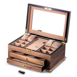 Walnut Lacquered Wood 3 Level Jewelry Box