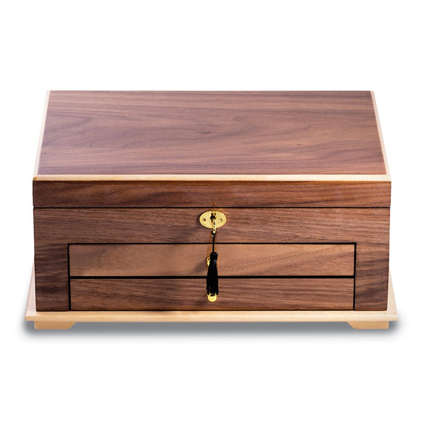 Walnut Lacquered Wood 3 Level Jewelry Box