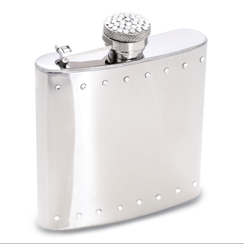 6 ounce Stainless Steel Crystal Accent Polished Flask