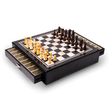 Carbon Fiber and Mother of Pearl Design Chess Set with Accessory Drawers for Chessmen