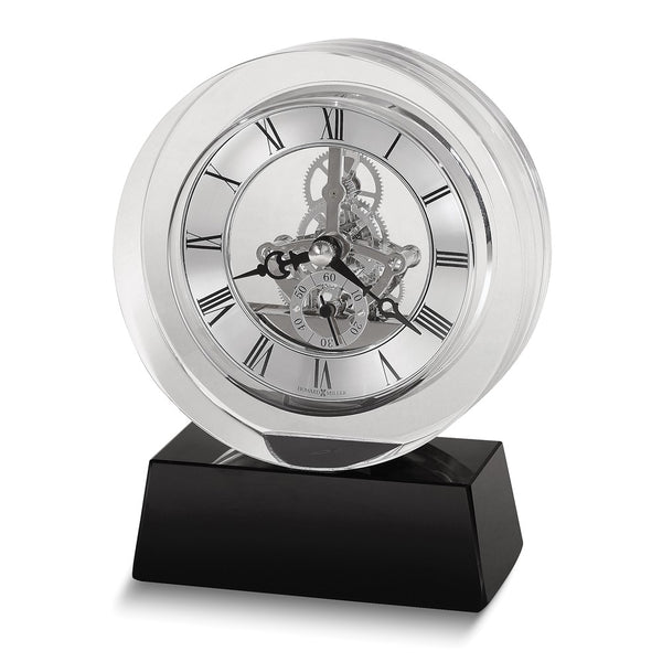 Howard Miller Fusion Crystal Skeleton Movement Quartz Table Clock with Black Crystal Base