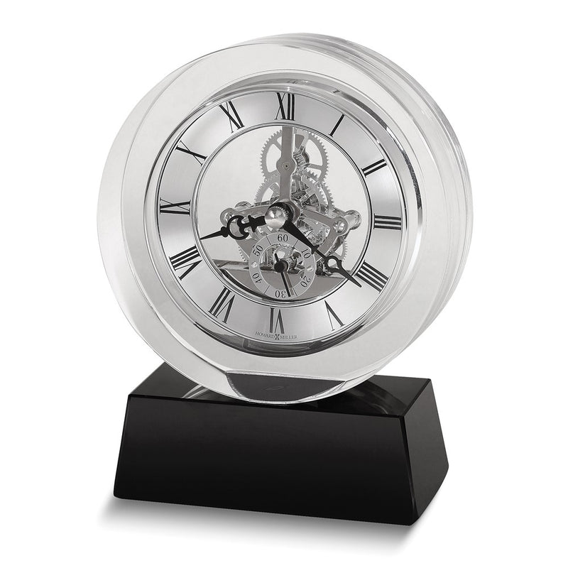 Howard Miller Fusion Crystal Skeleton Movement Quartz Table Clock with Black Crystal Base
