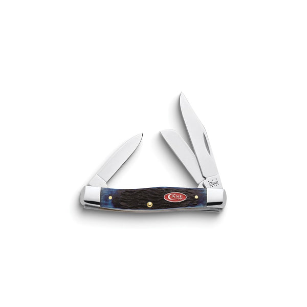 Case Navy Blue Bone with Red Shield Handle Medium Stockman Pocket Knife with Tru-Sharp Stainless Steel Blades