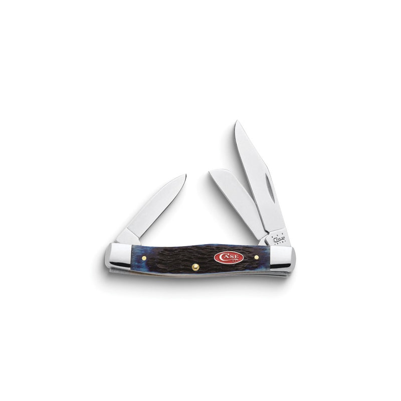 Case Navy Blue Bone with Red Shield Handle Medium Stockman Pocket Knife with Tru-Sharp Stainless Steel Blades