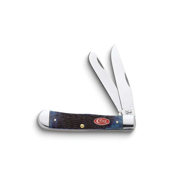 Case Navy Blue Bone with Red Shield Handle Trapper Pocket Knife with Tru-Sharp Stainless Steel Blades