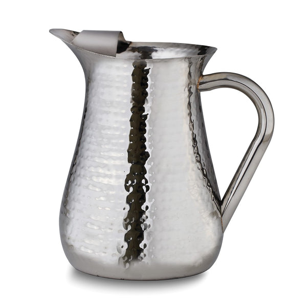 72 ounce Hammered Stainless Steel Water Pitcher with Ice Guard