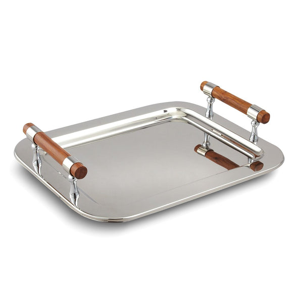 Stainless Steel Medium Rectangular Tray with Wood Handles