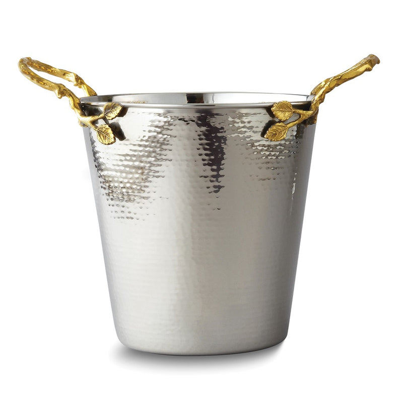Hammered Stainless Steel with Golden Vine Handles Wine Bucket