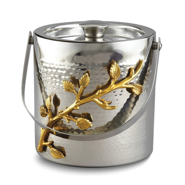 Hammered Stainless Steel with Golden Vine Trim Ice Bucket