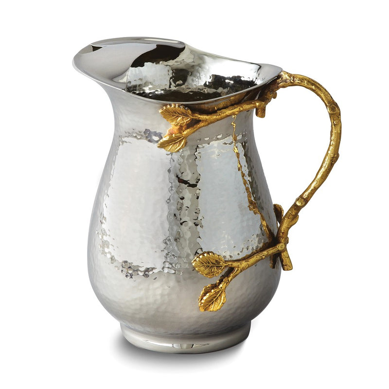 Hammered Stainless Steel with Golden Vine Handle Pitcher