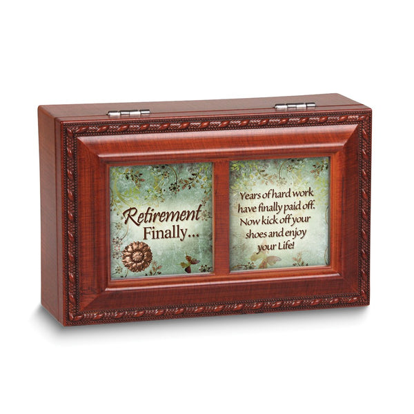 RETIREMENT Sentiment Woodgrain Resin Petite Music Box