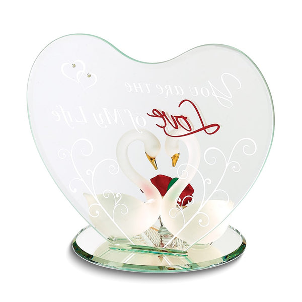 Glass Baron Swan Pair with Red Rose YOU ARE THE LOVE OF MY LIFE Handcrafted Glass Figurine