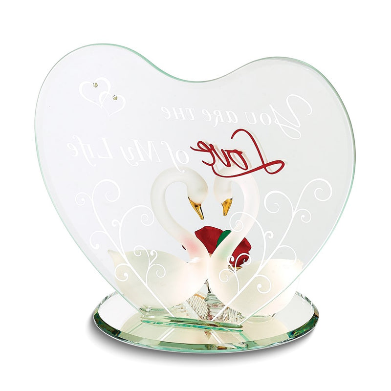 Glass Baron Swan Pair with Red Rose YOU ARE THE LOVE OF MY LIFE Handcrafted Glass Figurine